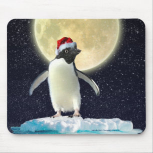 Cute Penguin & Winter Moon Christmas Mousemat