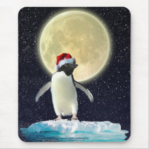Cute Penguin & Winter Moon Christmas Mousepad