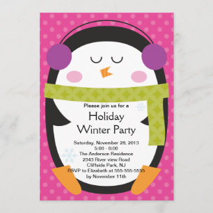 Cute Penguin Winter Party Invitation