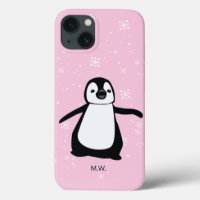 Cute Penguin Winter Snow Illustration Pink