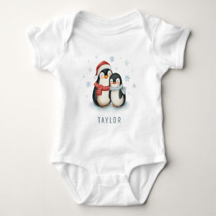 Cute Penguin Wintertime Personalised Baby Bodysuit