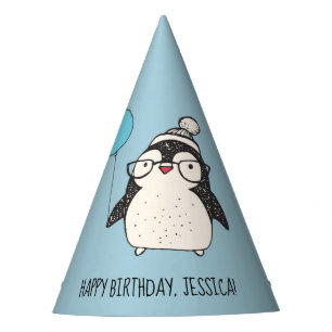 Cute Penguin with a Balloon Personalised Birthday Party Hat