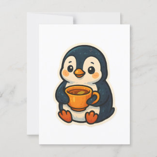 Cute penguin with a cup of tea postcard