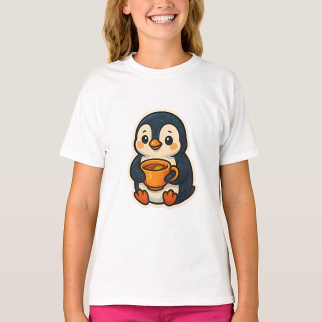 Cute penguin with a cup of tea T-Shirt (Front)