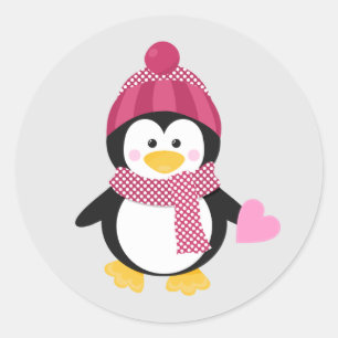 Cute Penguin with a heart Classic Round Sticker