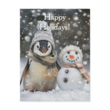 Cute penguin with a snowman winter theme
