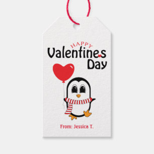Cute Penguin with Balloon Valentine Tag (White)