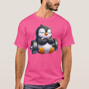Cute Penguin With Barbell Cartoon Relaxing T-Shirt