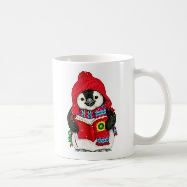 Cute Penguin With Christmas Carol Christmas Holly Coffee Mug (Right)
