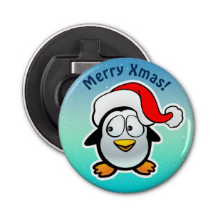 Cute Penguin With Christmas Hat Cartoon Bottle Opener