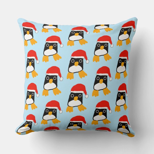 Cute Penguin With Christmas Hat Cushion (Front)