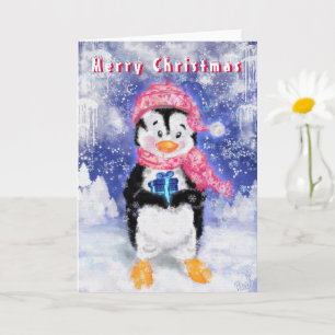 Cute Penguin with Gift Christmas Card