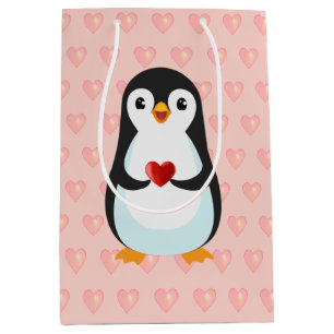 Cute Penguin with Heart on Light Pink Medium Gift Bag