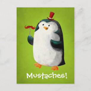 Cute Penguin with Moustaches Postcard