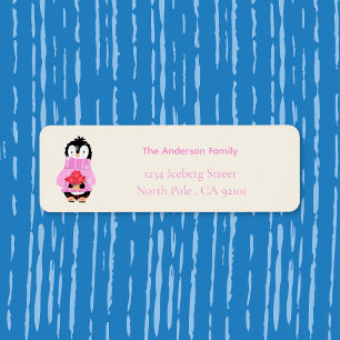 Cute Penguin with Poinsettias Return Address Label