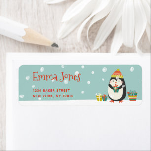 Cute Penguin with Present Aqua Green Christmas