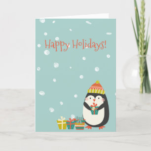 Cute Penguin with Presents   Christmas Holiday Card