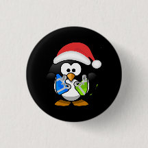 Cute Penguin With Santa Hat And Christmas Gifts