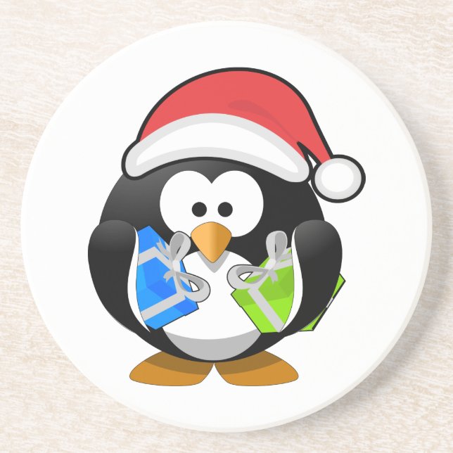 Cute Penguin with Santa Hat Coaster (Front)