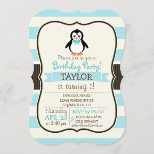 Cute Penguin with Turquoise Bowtie Invitation