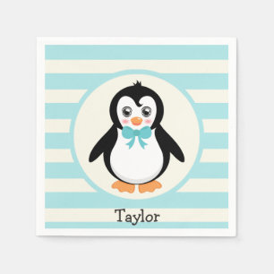 Cute Penguin with Turquoise Bowtie Napkin