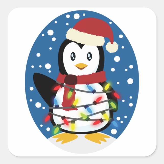 Cute Penguin Xmas Santa Winter Holiday Gift Square Sticker (Front)