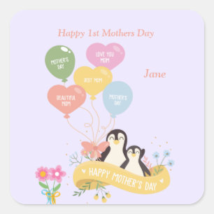 Cute Penguins 1st mother's day Square Sticker
