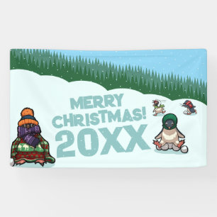Cute Penguins Add The Year Merry Christmas! Winter Banner
