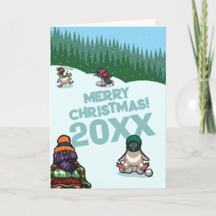 Cute Penguins Add The Year Merry Christmas! Winter Holiday Card