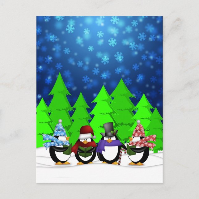 Cute Penguins Carolers Postcard (Front)