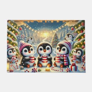 Cute Penguins Christmas Sharing Doormat