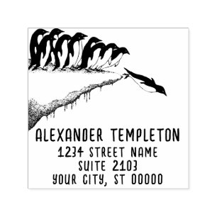 Cute Penguins Cliff Diving Name Return Address Self-inking Stamp