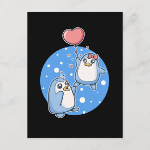 Cute Penguins Couple Heart Balloon Penguin Postcard
