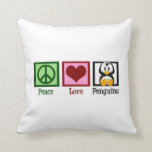 Cute Penguins Cushion<br><div class="desc">A peace sign,  heart,  and a pretty penguin. Peace Love Penguins. Cute animals are the best.</div>