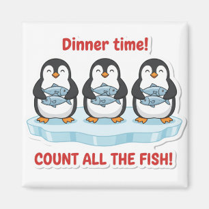 Cute Penguins Dinner Time Counting Fish Math Game Magnet
