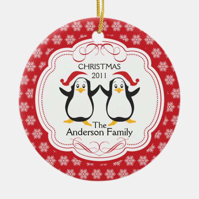 Cute Penguins Family of 2 Christmas Ornament (Front)