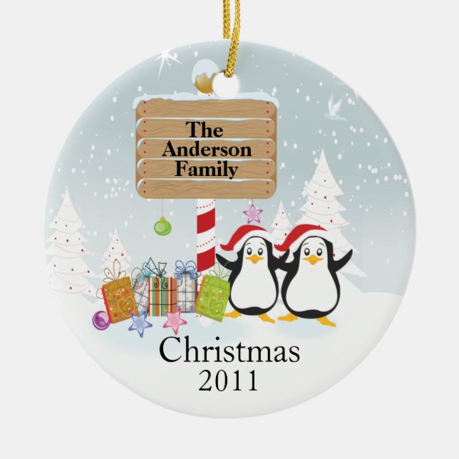 Cute Penguins Family of 2 Christmas Ornament (Front)