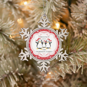 Cute Penguins Family of 3 Christmas Ornament