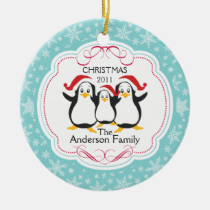 Cute Penguins Family of 3 Christmas Ornament
