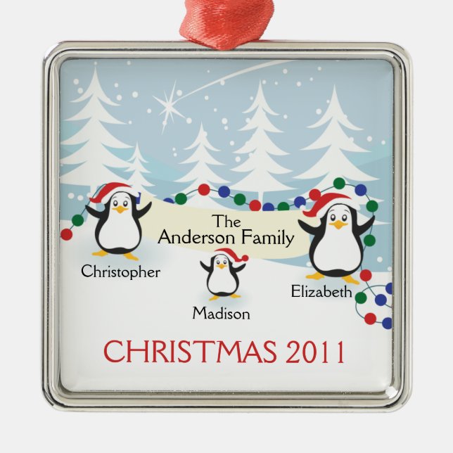 Cute Penguins Family of 3 Christmas Ornament (Front)