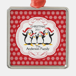 Cute Penguins Family of 4 Christmas Ornament