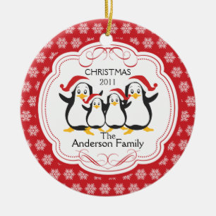 Cute Penguins Family of 4 Christmas Ornament