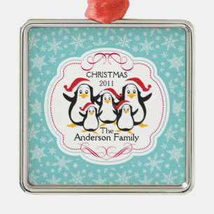 Cute Penguins Family of 5 Christmas Ornament