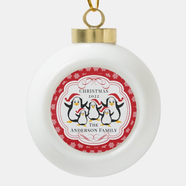Cute Penguins Family of 5 Christmas Ornament (Front)