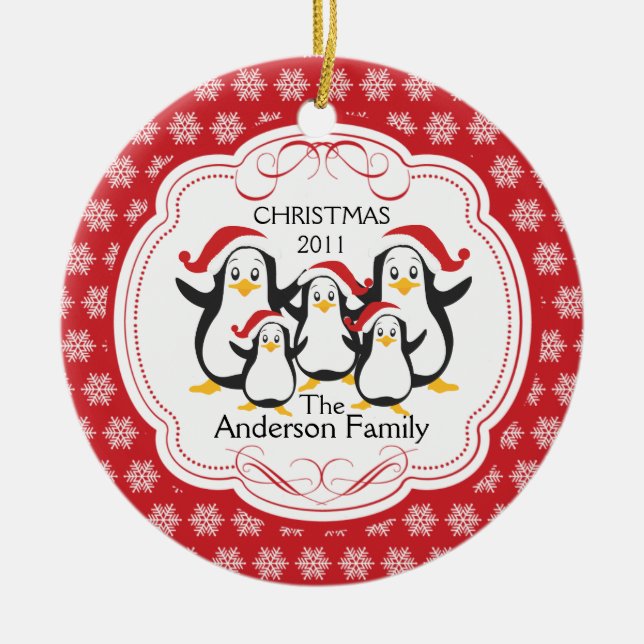 Cute Penguins Family of 5 Christmas Ornament (Front)