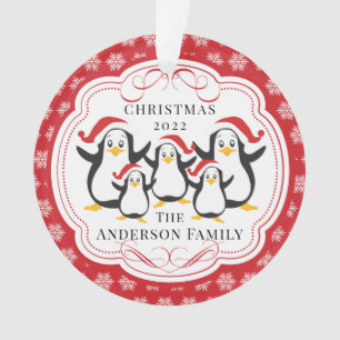 Cute Penguins Family of 5 Christmas Ornament