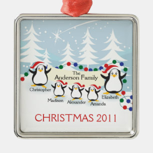 Cute Penguins Family of 5 Christmas Ornament