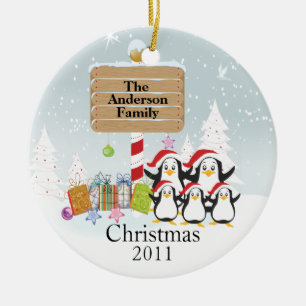 Cute Penguins Family of 5 Christmas Ornament