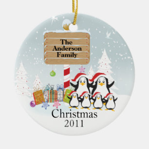 Cute Penguins Family of 6 Christmas Ornament