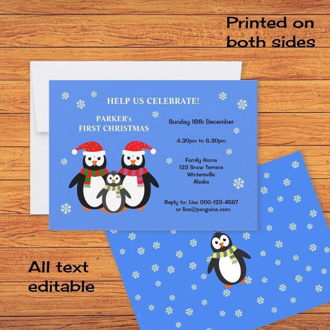 Cute penguins first christmas party invitation (Creator Uploaded)